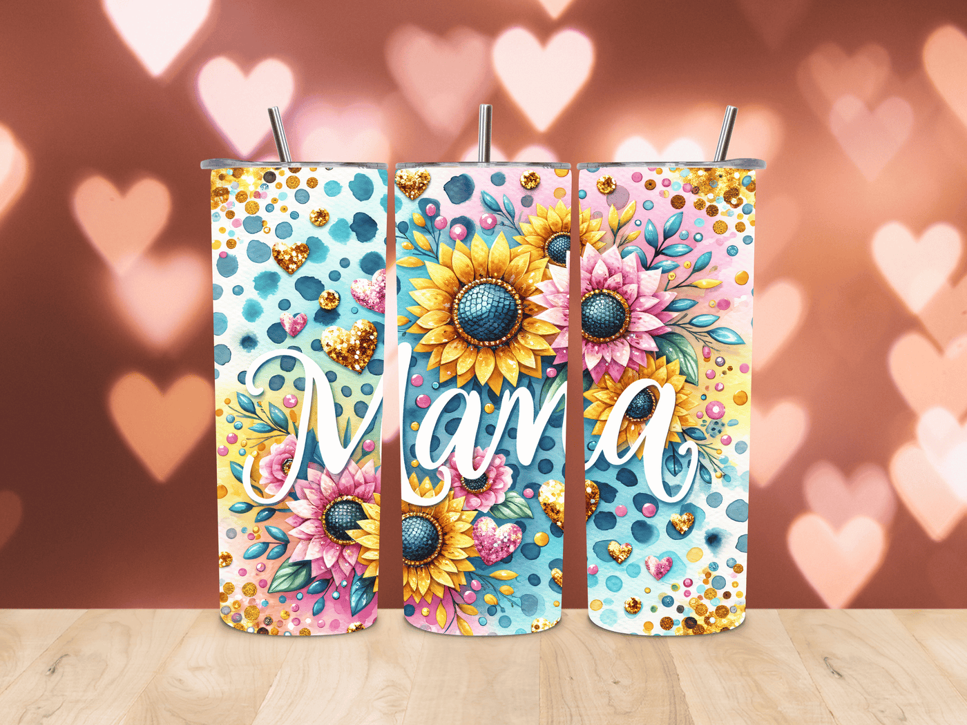 Thermobecher  Mama, Sonnenblume und Herzen