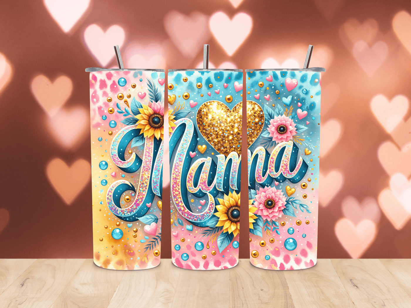 Thermobecher  Mama ,Sonnenblume und Herzen 2