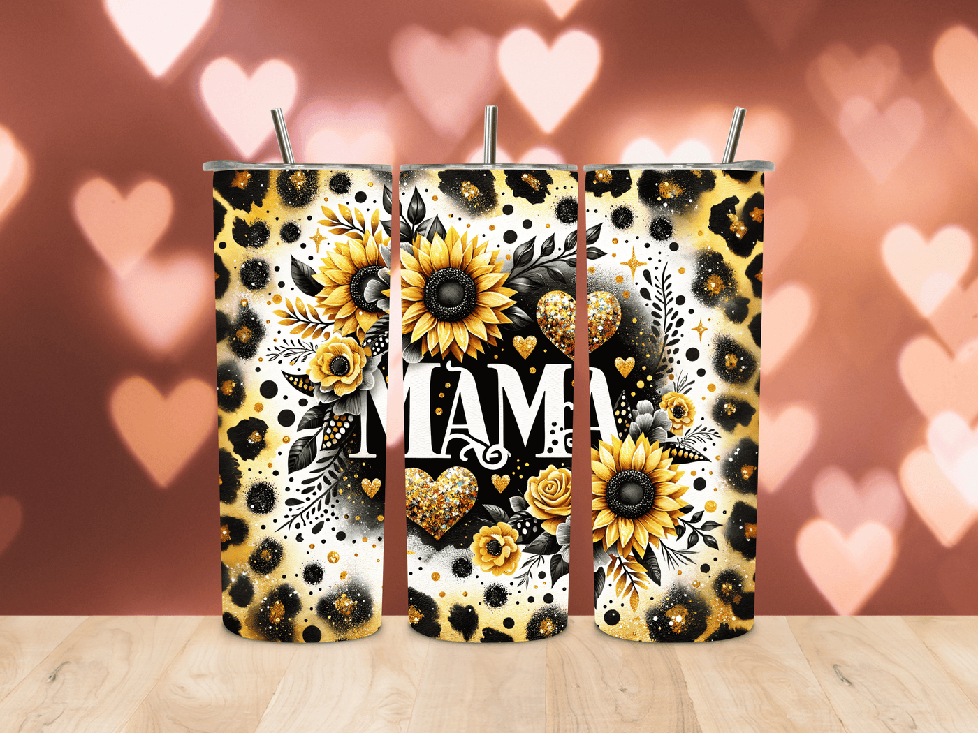 Thermobecher  Mama ,Sonnenblume und Herzen 3