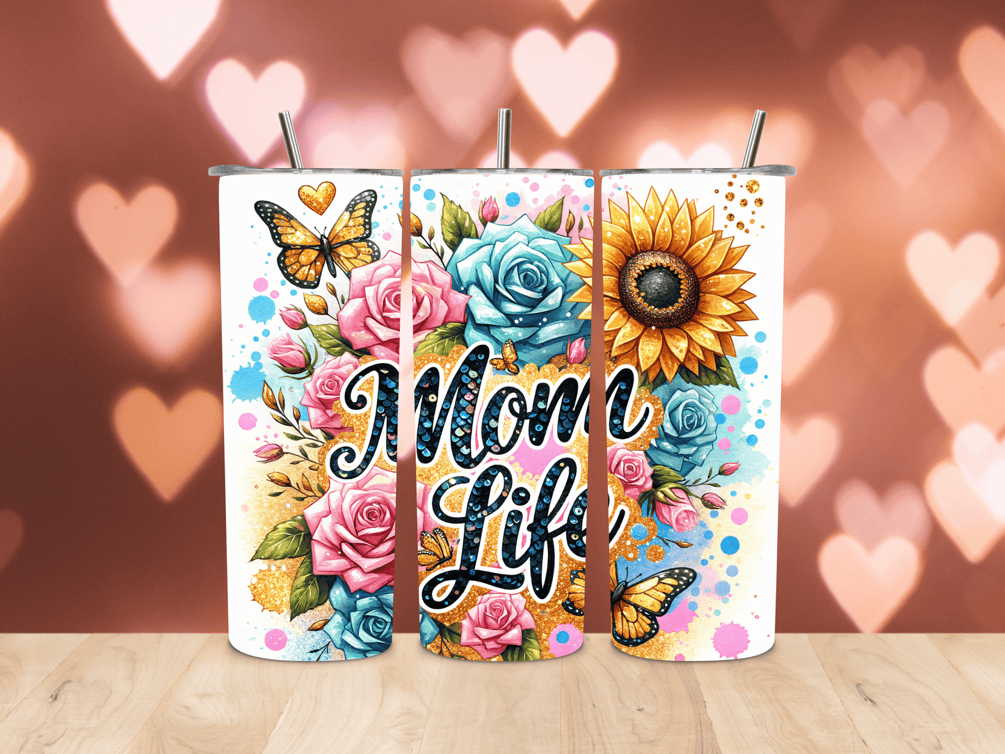 Thermobecher Schmetterlinge, Sonnenblume und Mom Life