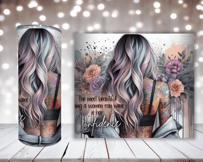 Thermobecher Woman tätowiert, Blumen und Spruch
