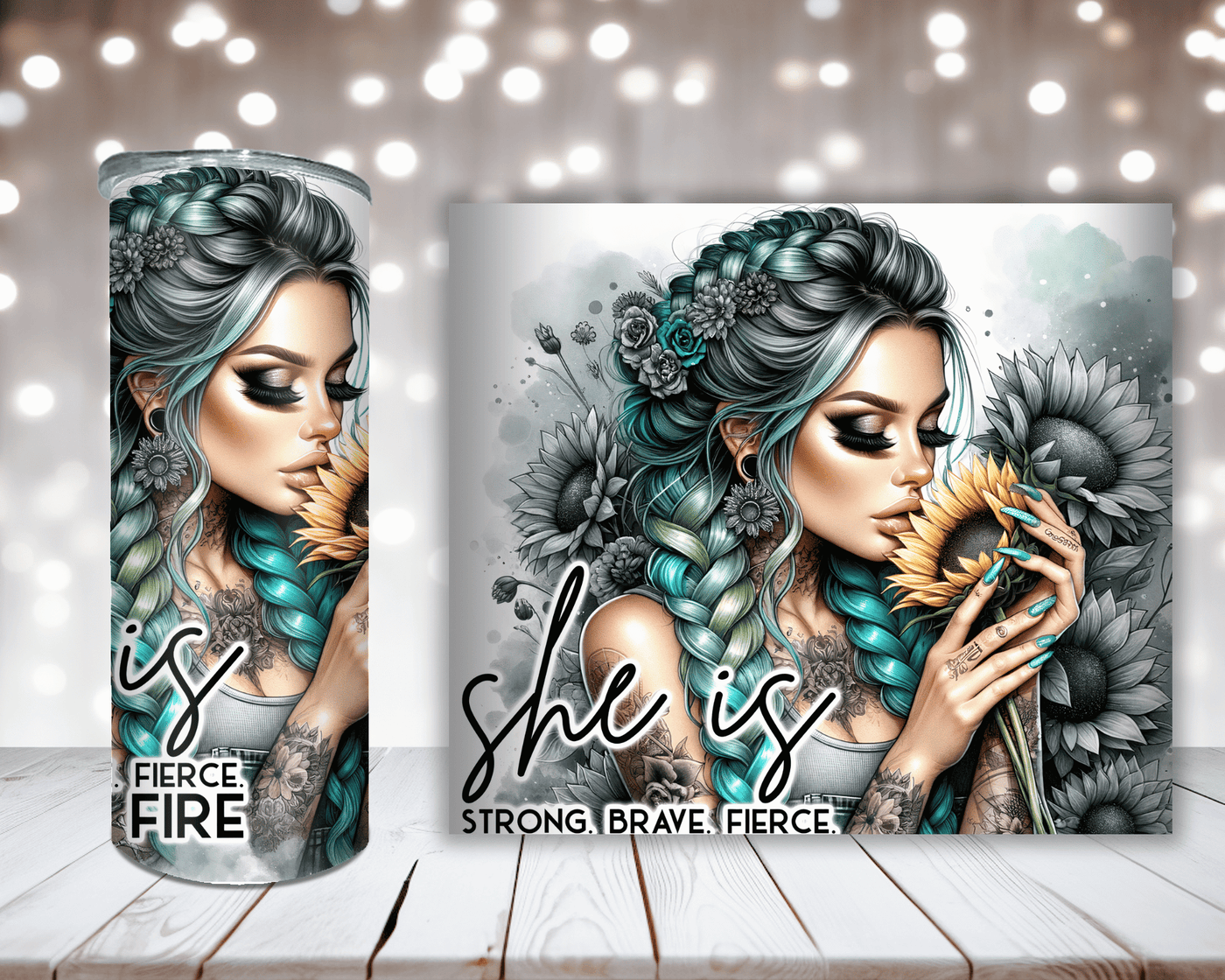 Thermobecher Woman mit Sonnenblumen und Spruch She is..