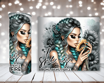 Thermobecher Woman mit Sonnenblumen und Spruch She is..