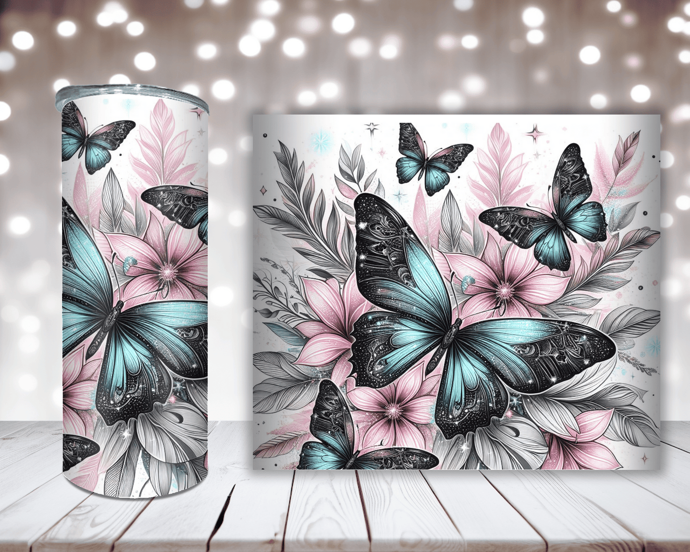 Thermobecher „Schmetterlinge mit Blumen“