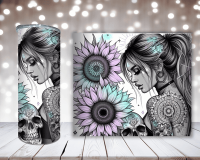 Thermobecher „Woman Skull und Sonnenblume“