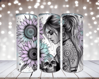 Thermobecher „Woman Skull und Sonnenblume“