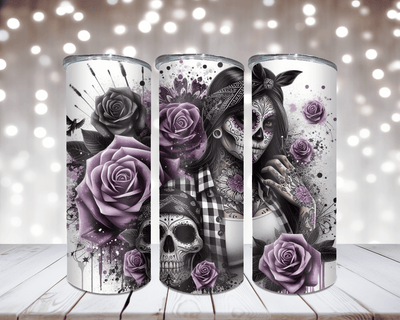 Thermobecher „Woman Skull und Rosen Lila“