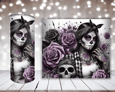 Thermobecher „Woman Skull und Rosen Lila“