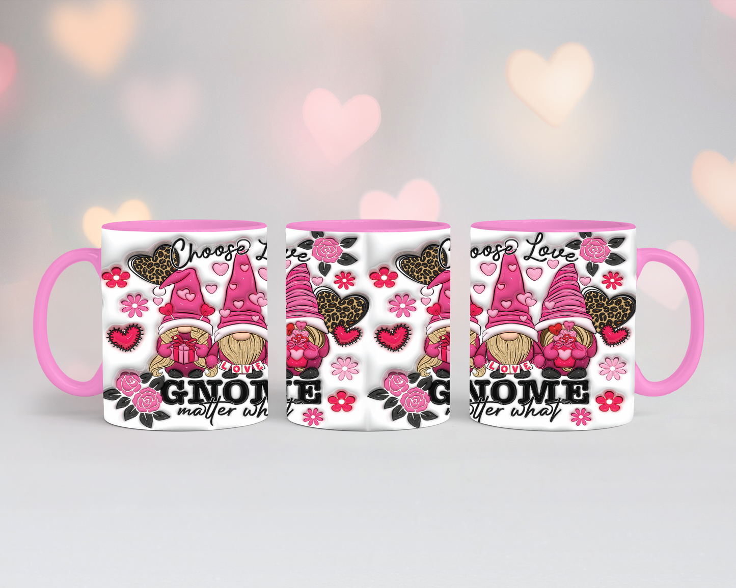 Valentinstags Tasse 3 Wichtel Pink 3D Look,