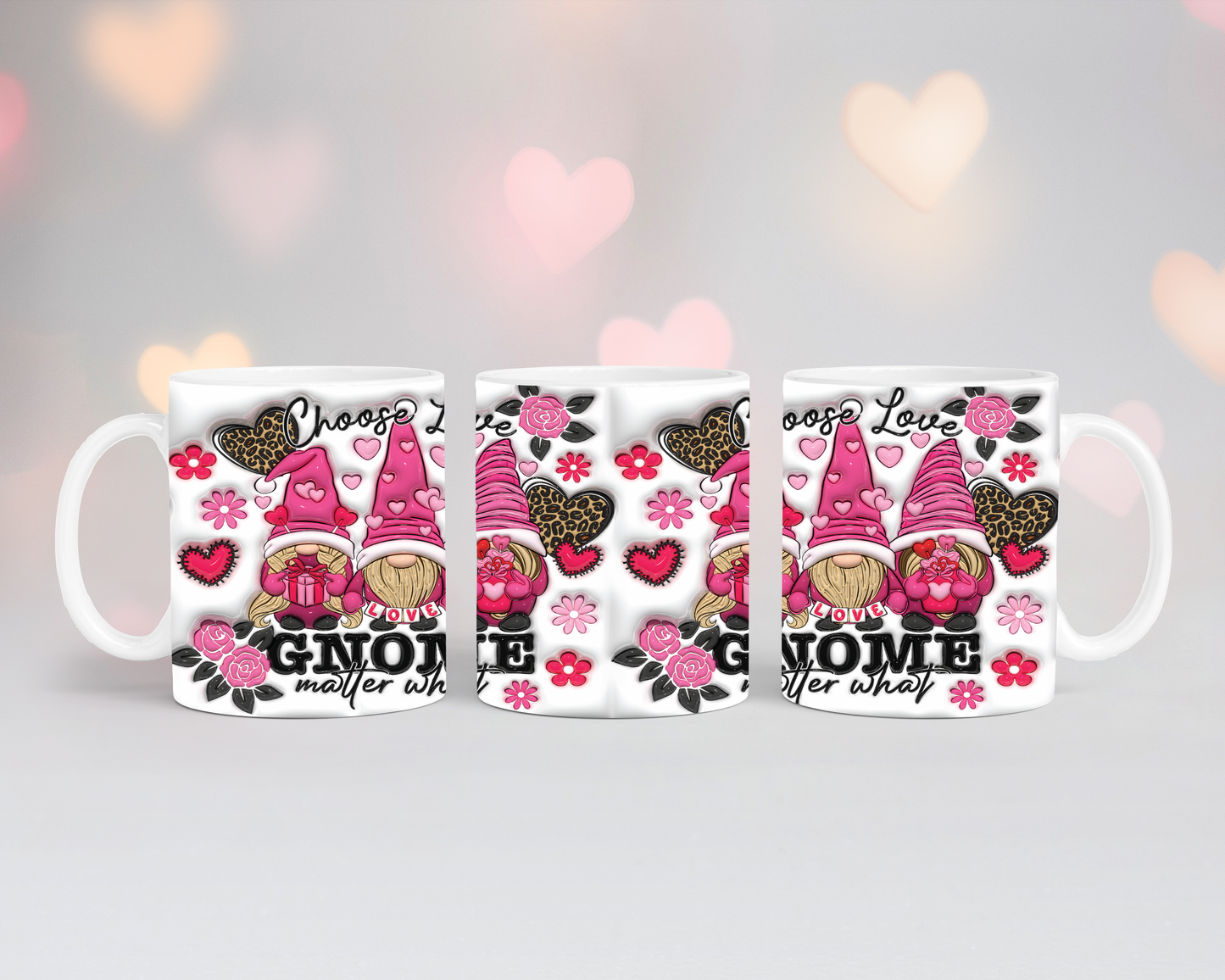Valentinstags Tasse 3 Wichtel Pink 3D Look,