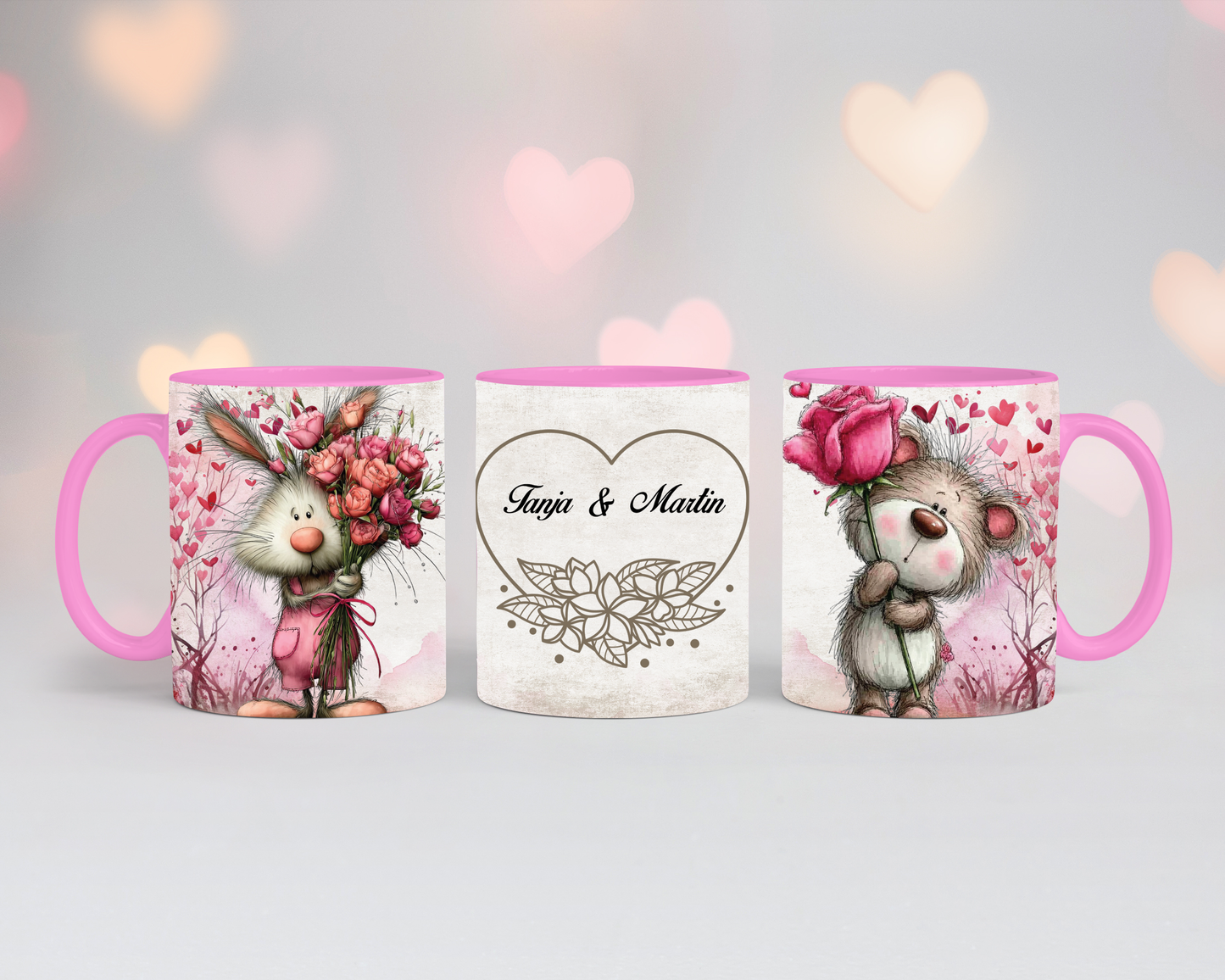 Valentinstags Tasse Hase und Maus mit Wunschname