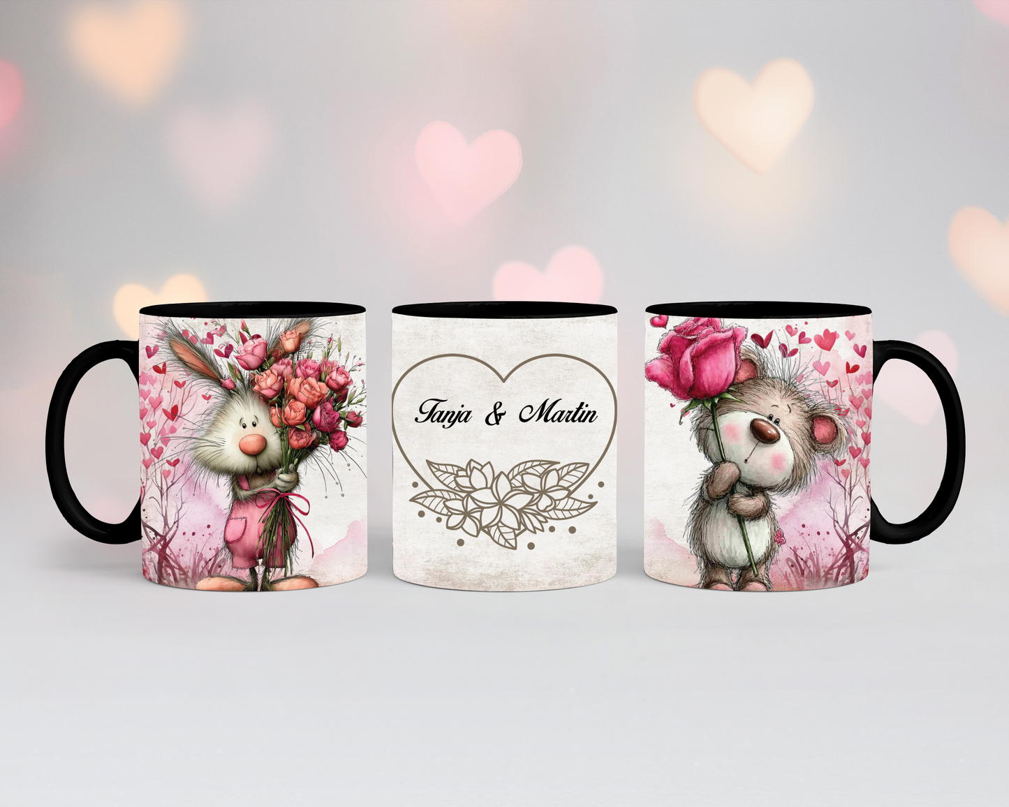 Valentinstags Tasse Hase und Maus mit Wunschname