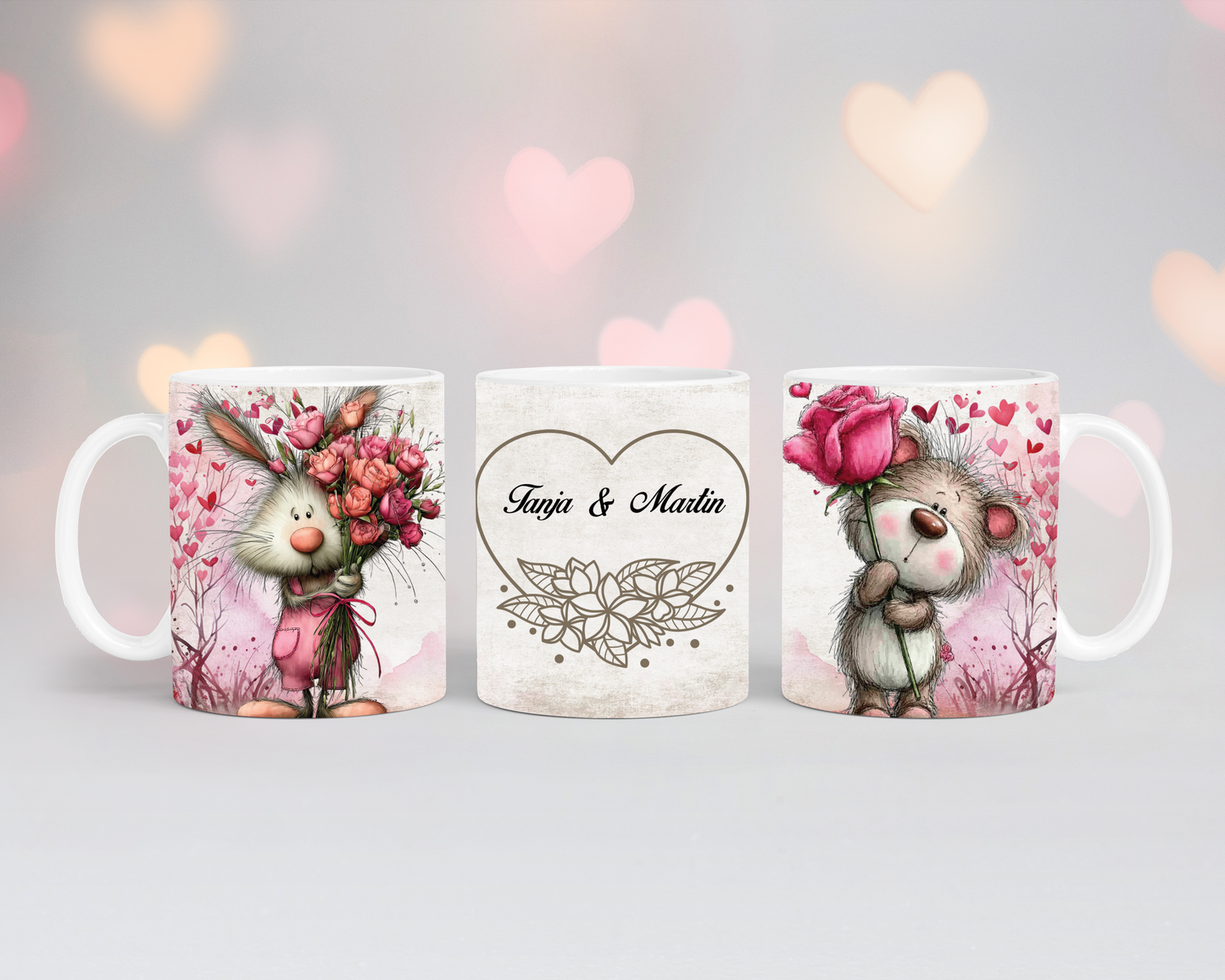 Valentinstags Tasse Hase und Maus mit Wunschname