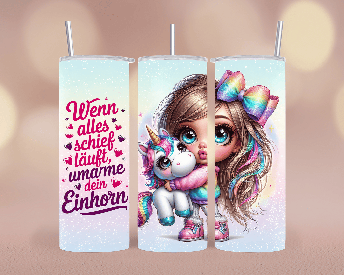 Thermobecher/Tumbler 570ml Wenn alles schief läuft, umarme dein Einhorn Magisch & tröstend
