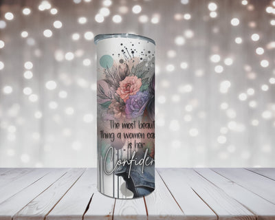 Thermobecher Woman tätowiert, Blumen und Spruch