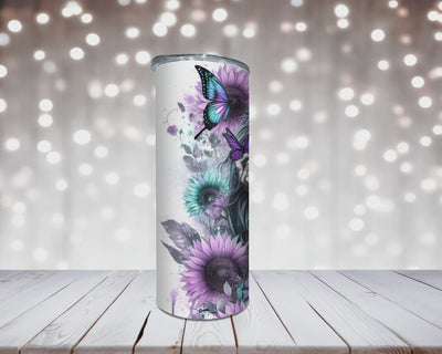 Thermobecher „Woman Rosen, Schmetterling und Sonnenblumen Türkis/Lila“