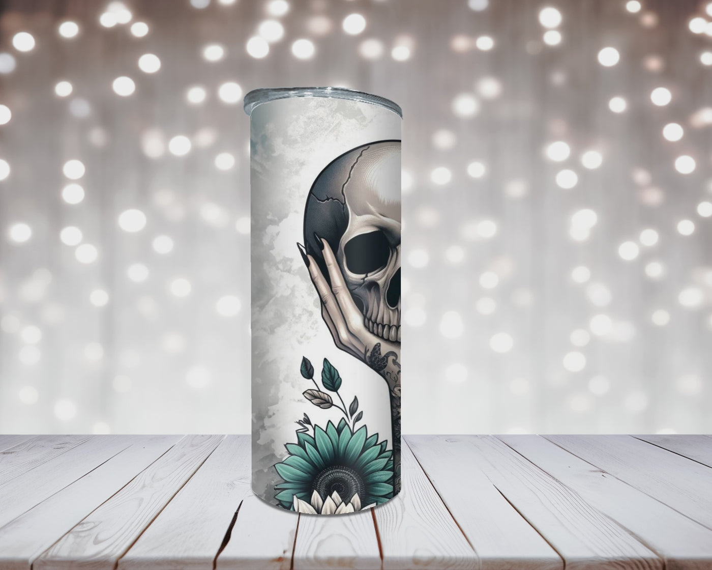 Thermobecher „Woman mit Totenkopf Türkis“