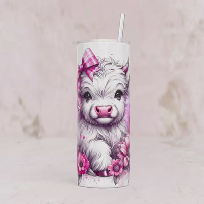 Thermobecher Baby Kuh mit Schleife & Blumen in Pink