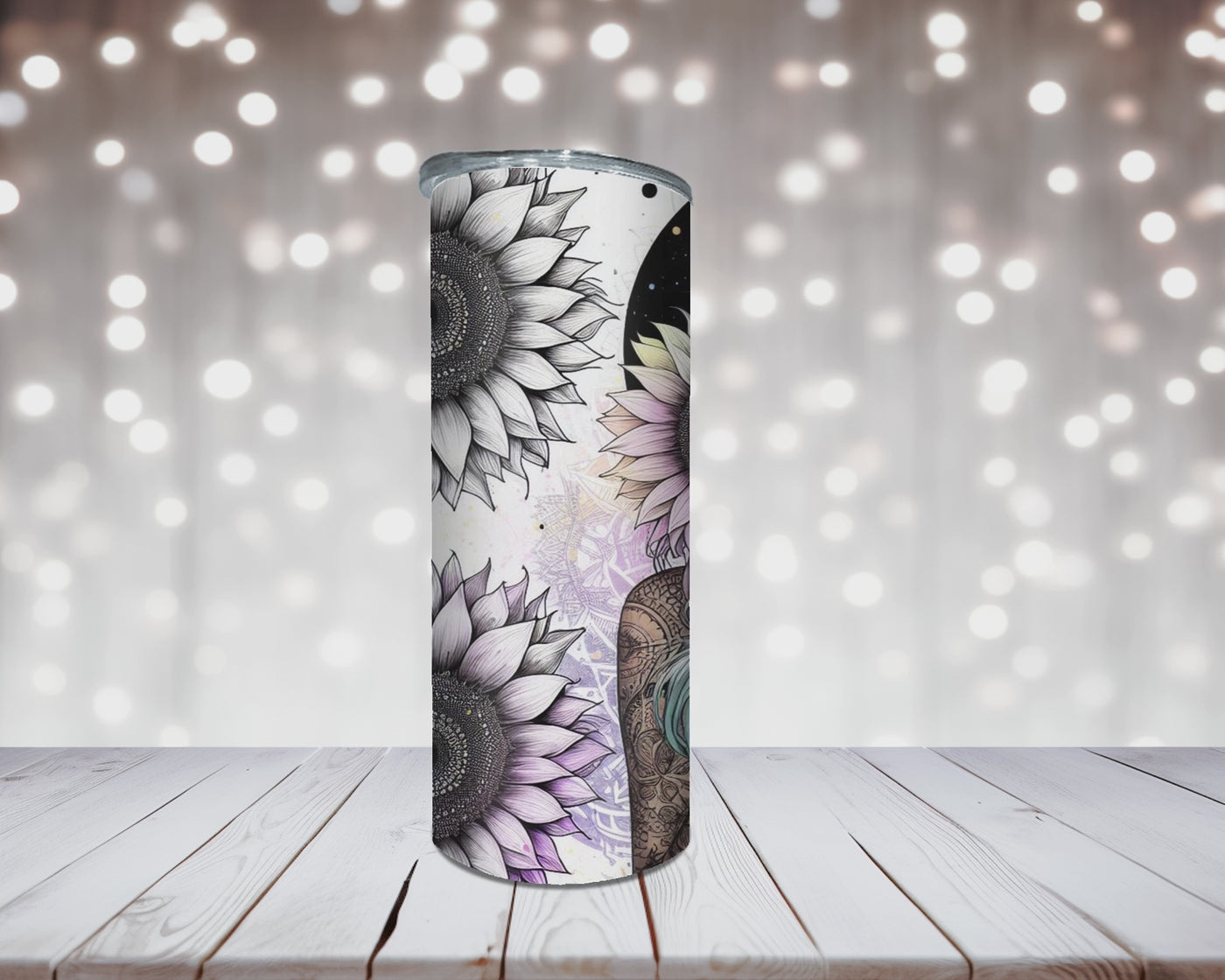 Thermobecher „Woman mit Hut und Sonnenblume“