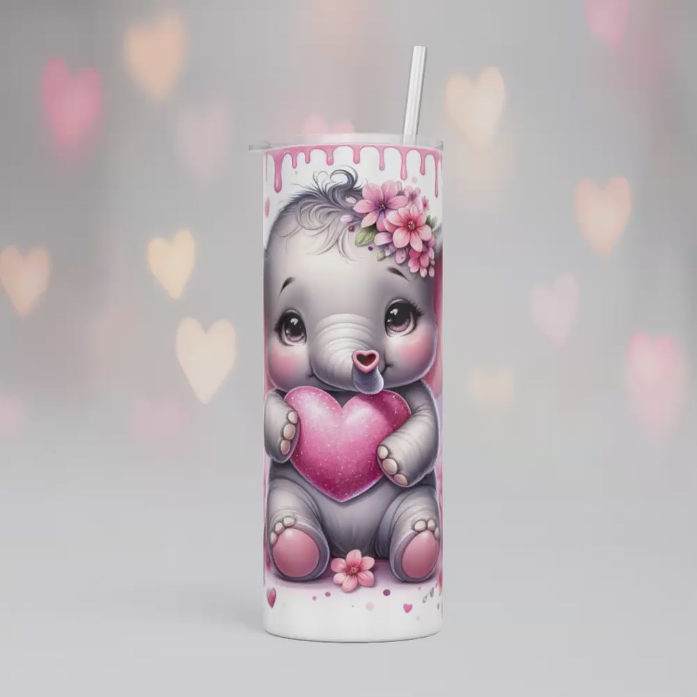 Thermobecher/Tumbler - Elefant mit Kuss & Blumen