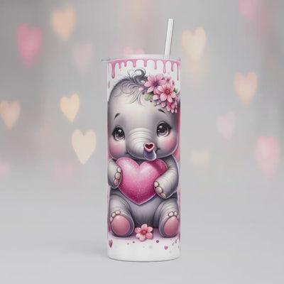 Thermobecher/Tumbler - Elefant mit Kuss & Blumen