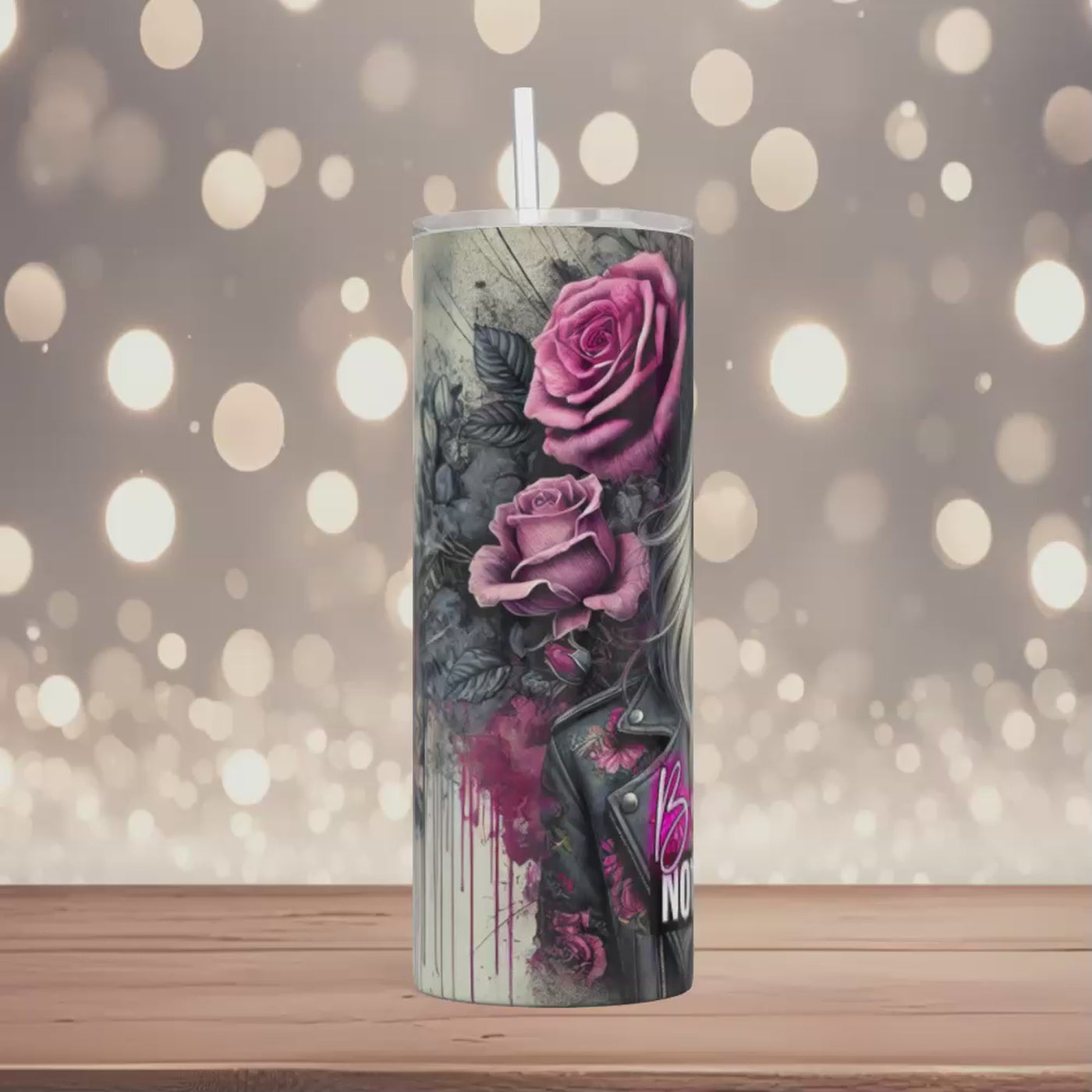 Thermobecher  Woman mit Rosen & Spruch "Be Real, Not Perfect"