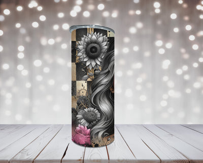 Thermobecher „Woman mit 2 Gesichtern und Blumen“
