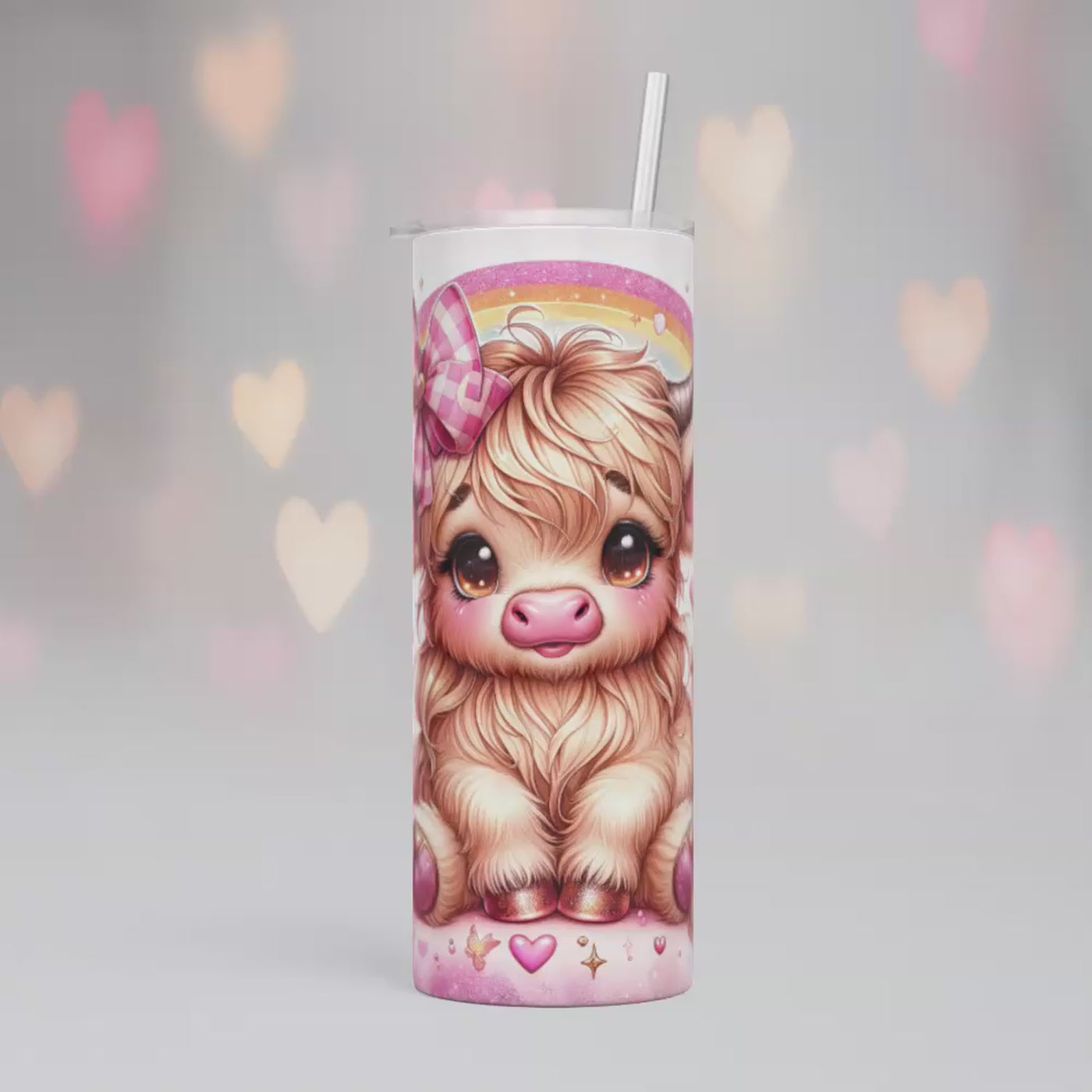 Thermobecher/Tumbler Rainbow Cow“-Pink, Blumen & Magie