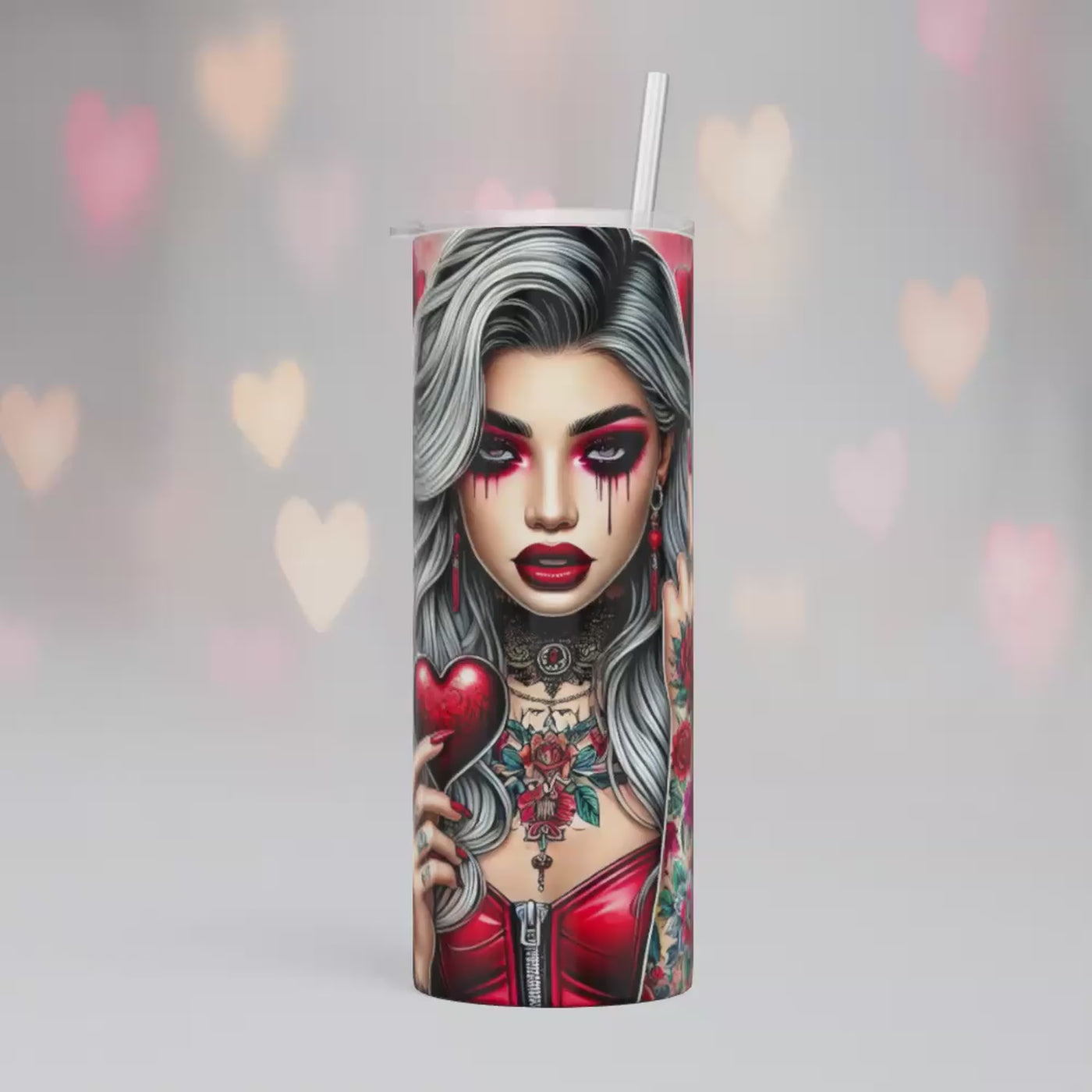 Thermobecher/Tumbler„Tattooed Woman with Roses & Middle Finge