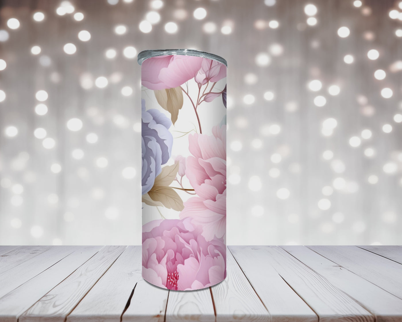 Thermobecher „Pfingstrosen in Rose und Lila“