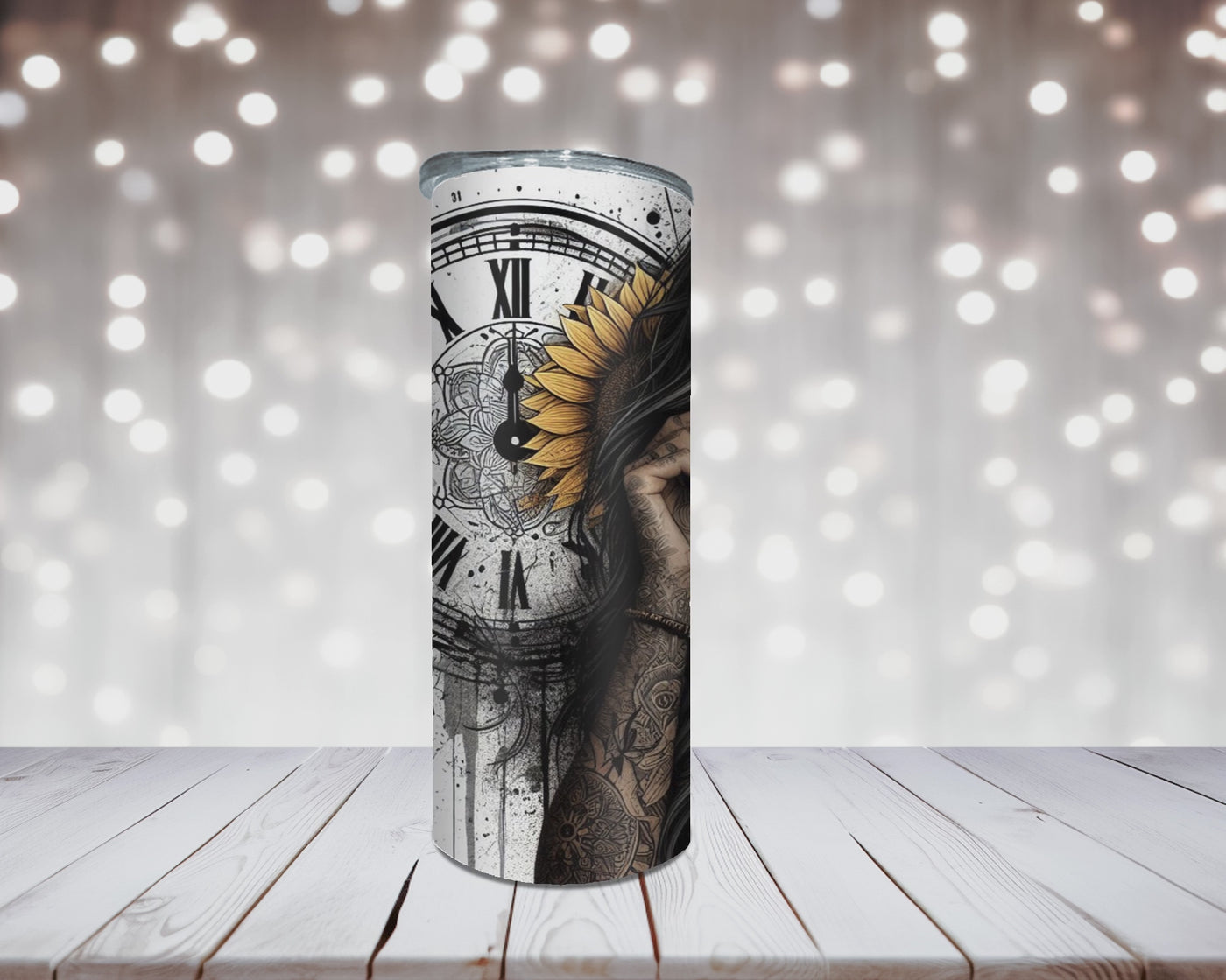 Thermobecher Woman, Uhr und Sonnenblume