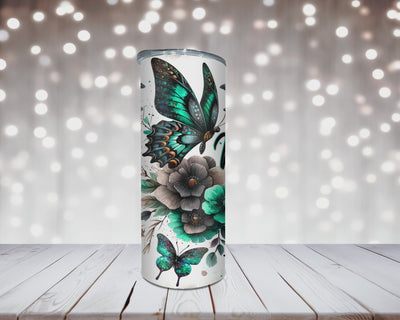 Thermobecher Mama mit grünen Blumen und Schmetterlingen