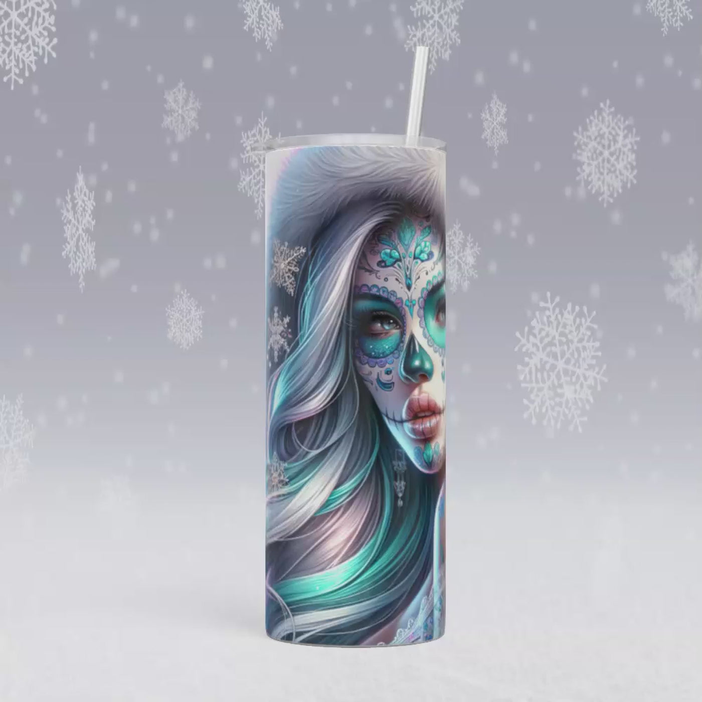 Thermobecher/Tumbler -Winter Blumen Totenkopf Mädchen