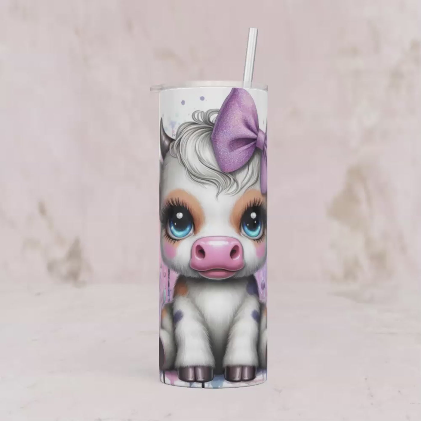 Thermobecher Baby Kuh mit Schleife & Blumen