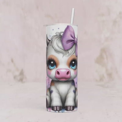 Thermobecher Baby Kuh mit Schleife & Blumen