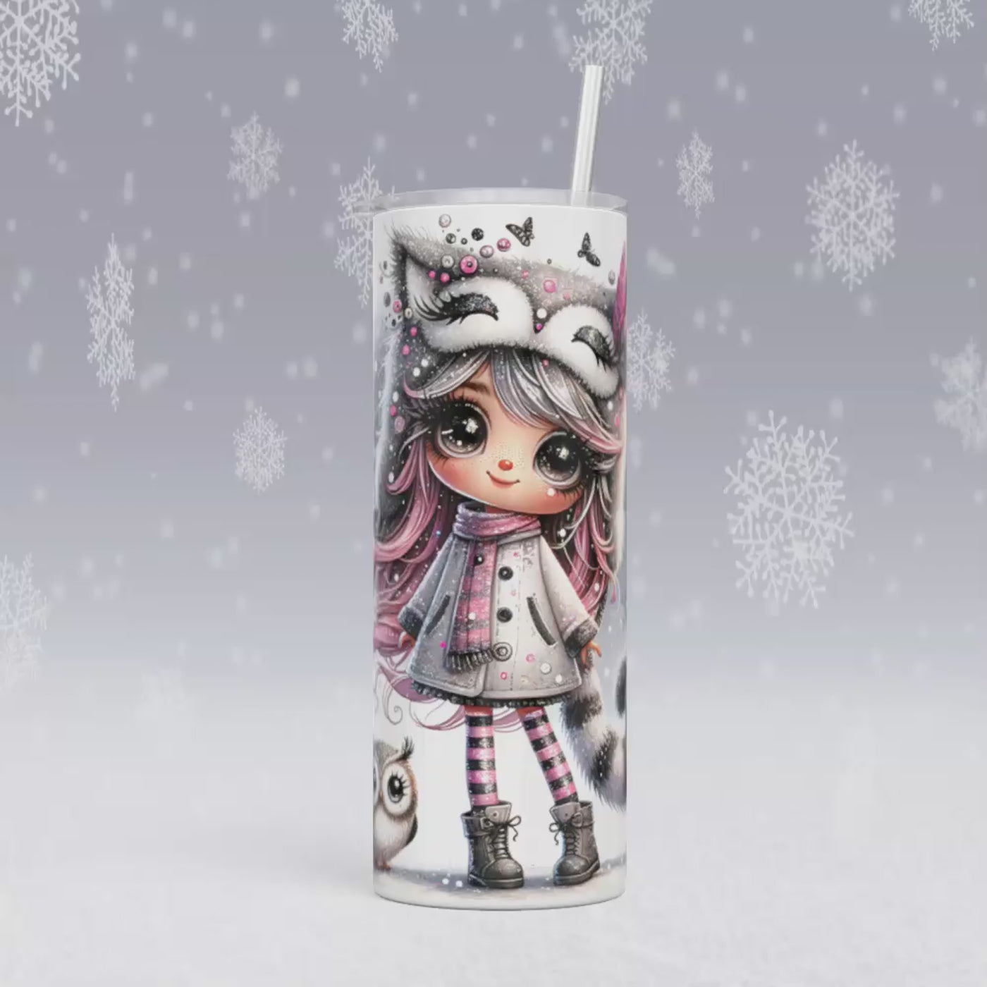 Thermobecher/Tumbler -Süßes Winter-Mädchen & Schneeeule