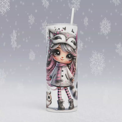 Thermobecher/Tumbler -Süßes Winter-Mädchen & Schneeeule