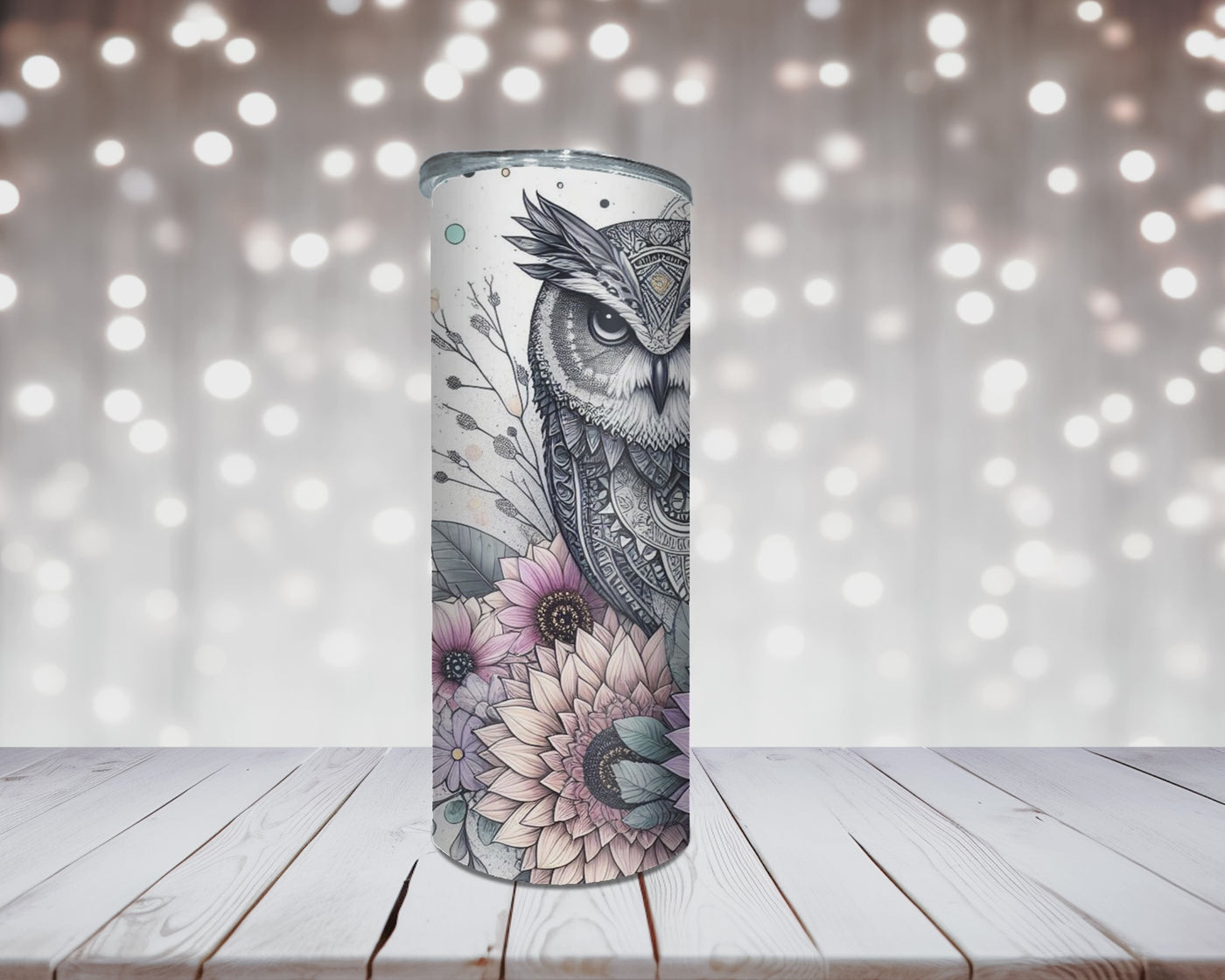 Thermobecher „Niedliche Eule mit Sonnenblumen“