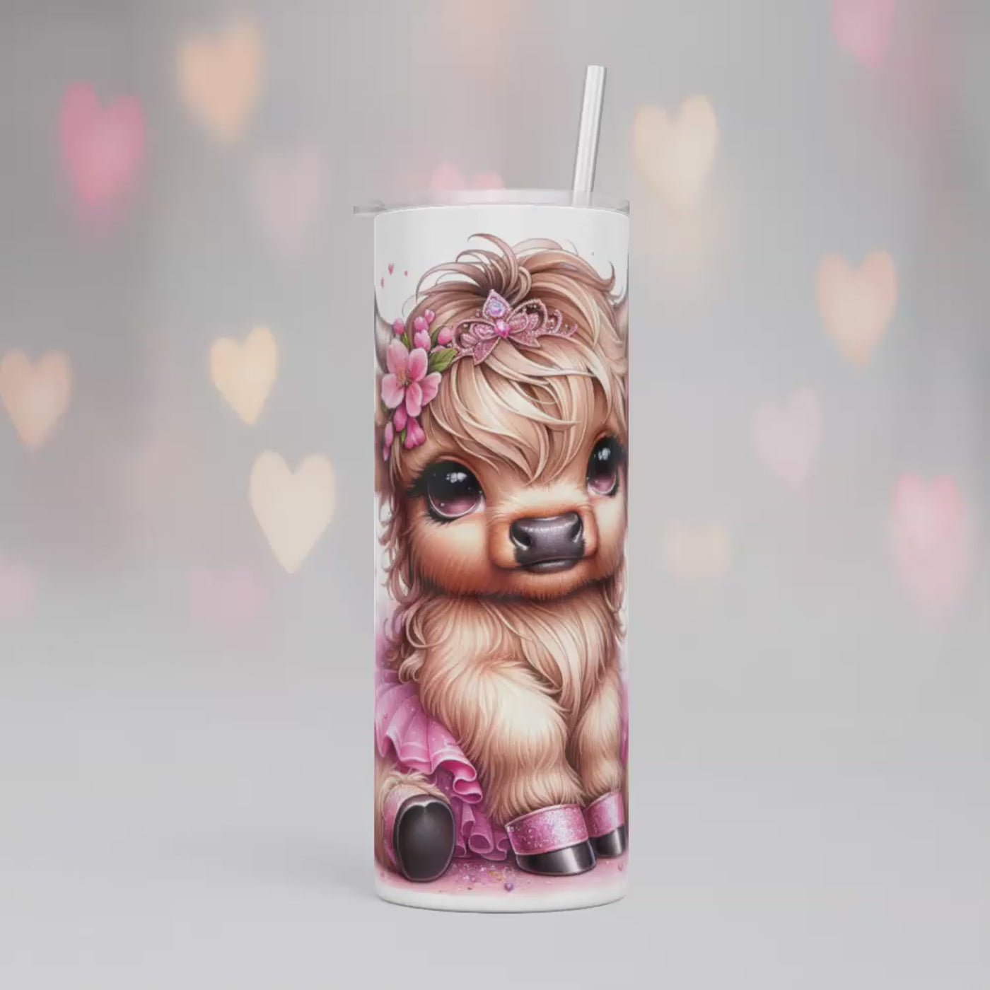 Thermobecher/Tumbler - Princess Cow– Blumen, Herzen & Sterne