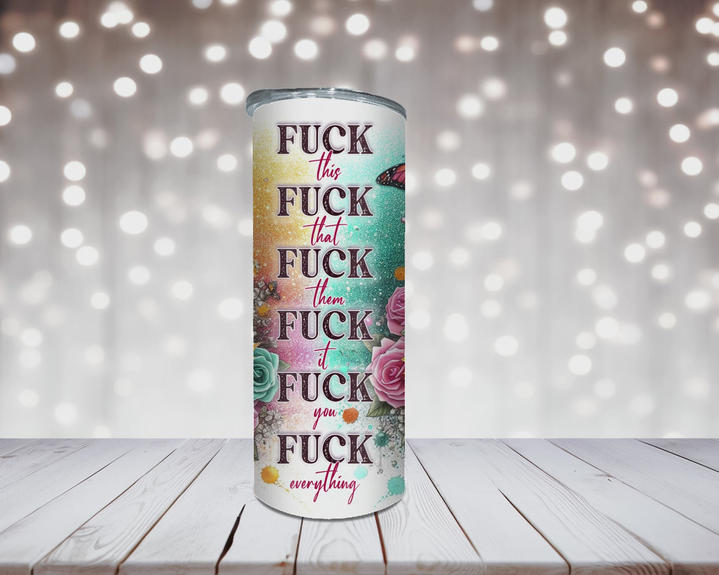 Thermobecher Woman mit Bubblegum und Spruch Fuck this