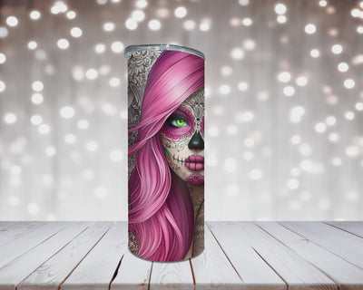 Thermobecher Sugar Skull Girl mit pinken Haaren