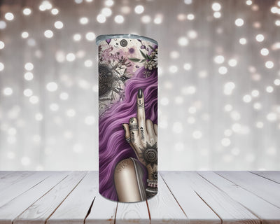 Thermobecher Flower Power Woman mit Mittelfinger