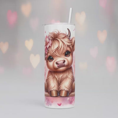 Thermobecher/Tumbler Highland Cow auf Schaukel“-Pfingstrosen & Schmetterlinge