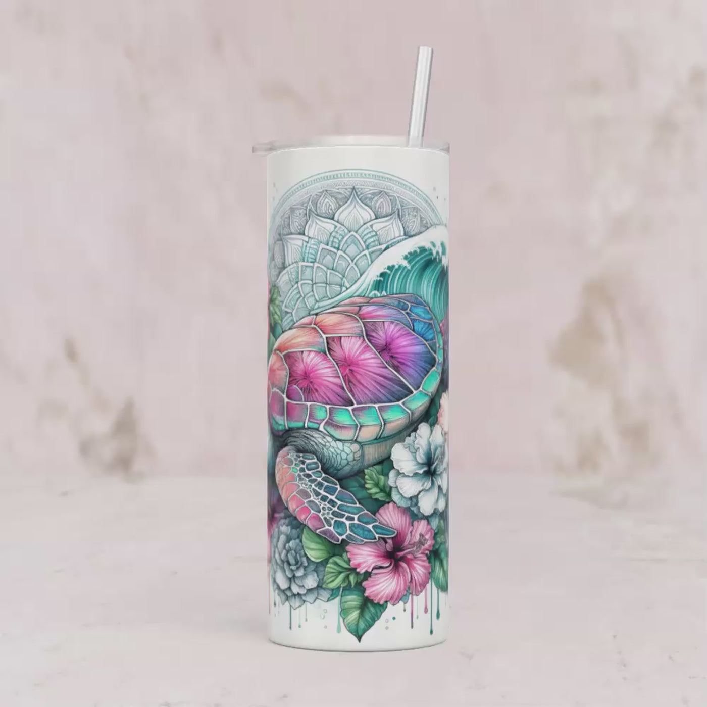 Thermobecher Schildkröte & Hibiskusblumen